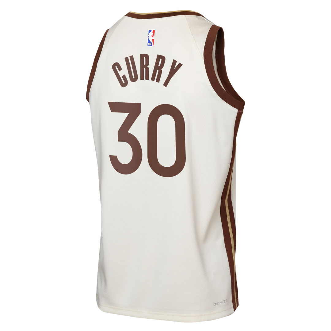 Golden State Warriors Stephen Curry Nike Youth Swingman Finished Badge Player Jersey - City Edition - Tan Team Jersey Sports Fan Apparel