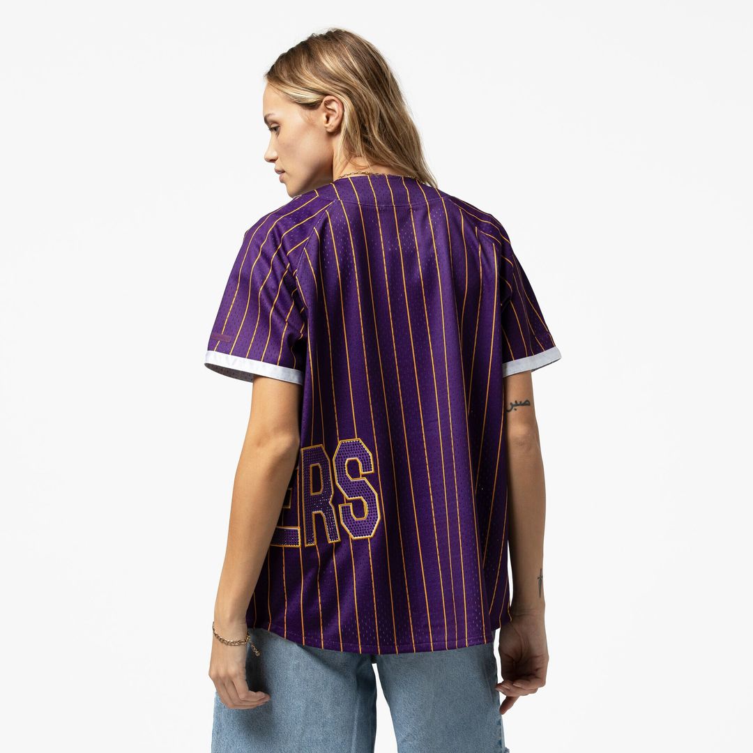 Los Angeles Lakers Mitchell & Ness x DANNIJO Women's Fashion Baseball Jersey - Purple Team Jersey Sports Fan Apparel