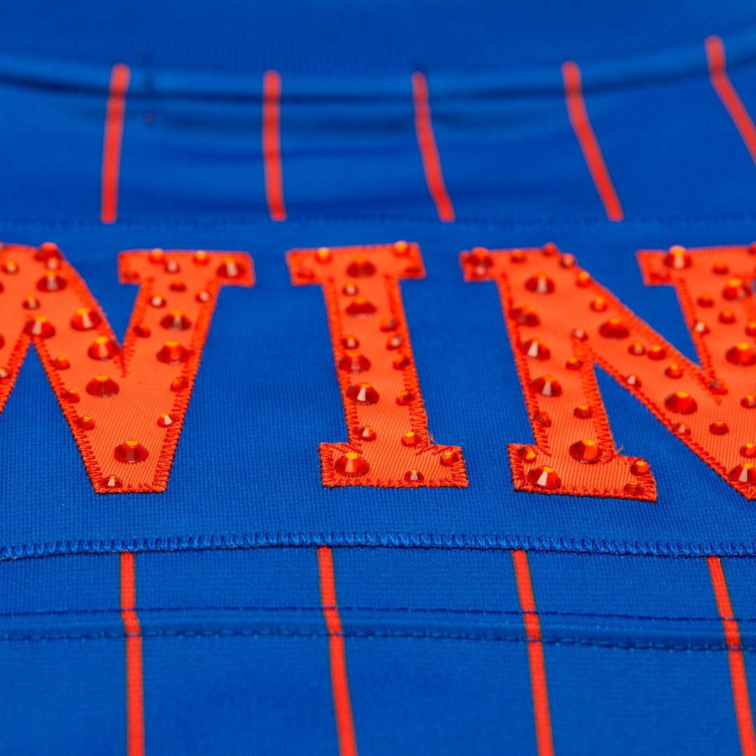 New York Knicks Patrick Ewing Mitchell & Ness x DANNIJO Women's Name & Number Cropped Football Jersey - Blue Team Jersey Sports Fan Apparel
