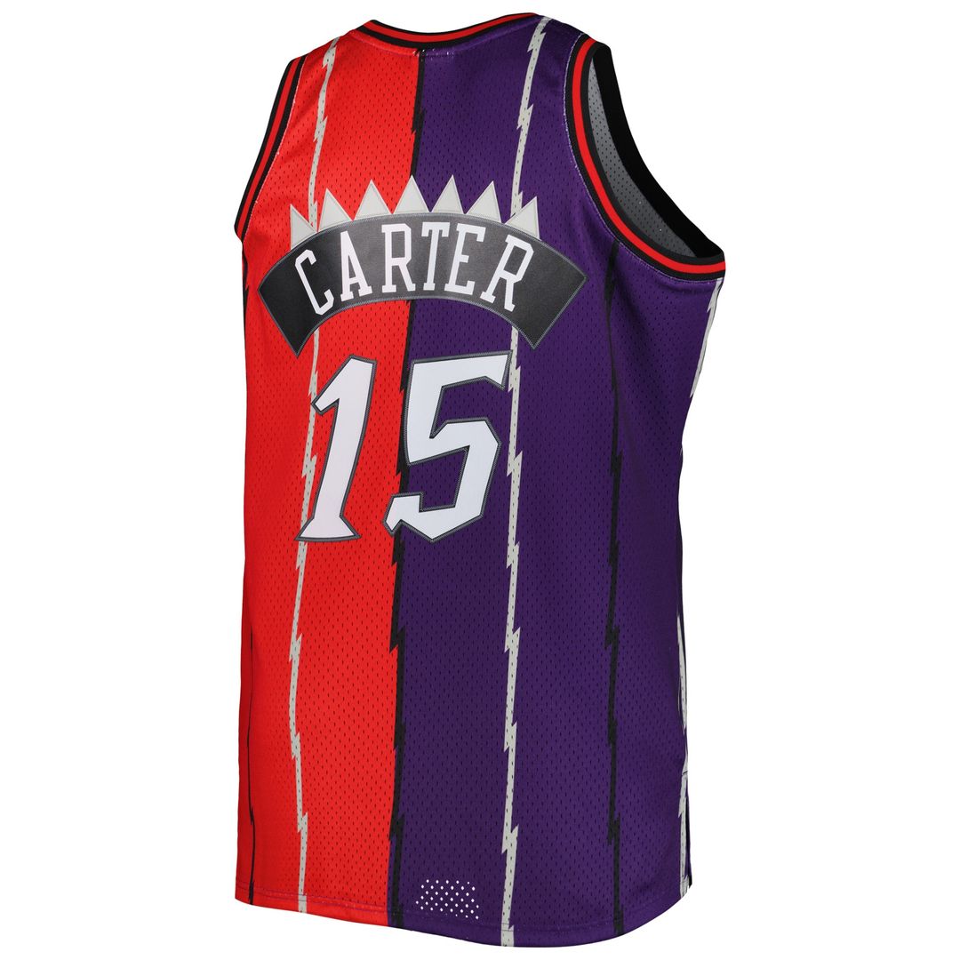 Toronto Raptors Vince Carter Mitchell & Ness Big & Tall Hardwood Classics 1998/99 Split Swingman Jersey - Purple/Red Team Jersey Sports Fan Apparel