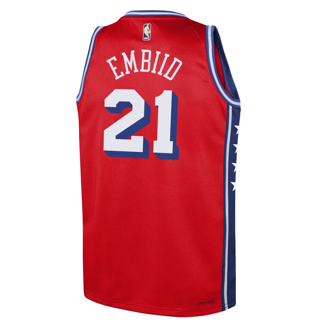 Philadelphia 76ers Joel Embiid Jordan Brand Youth Swingman Jersey - Statement Edition - Red Team Jersey Sports Fan Apparel