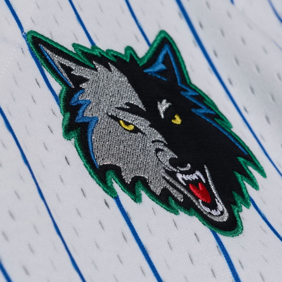 Minnesota Timberwolves Mitchell & Ness Head Coach Pinstripe Mesh Full - Button Baseball Jersey - White Team Jersey Sports Fan Apparel
