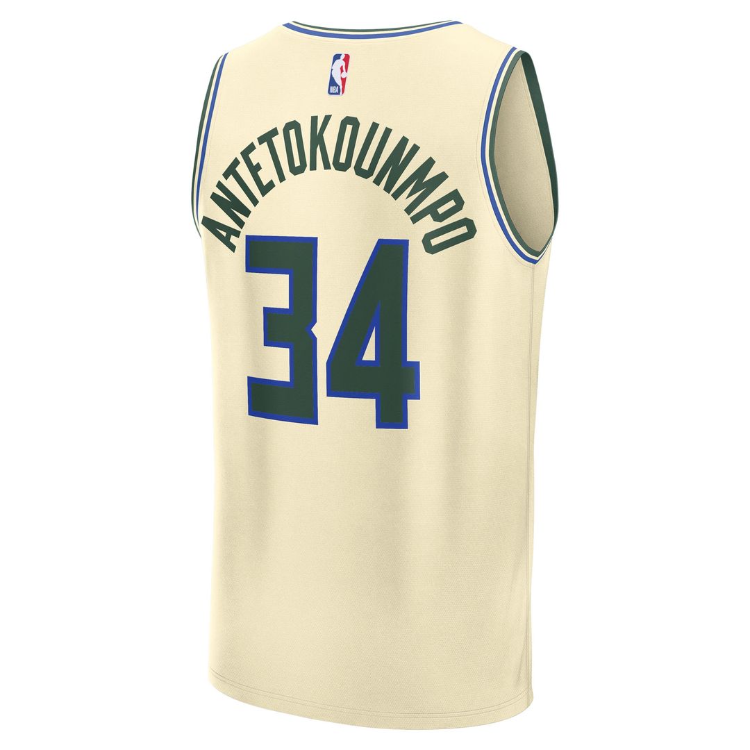 Milwaukee Bucks Giannis Antetokounmpo Fanatics Youth 2025/26 City Edition Fast Break Jersey - Cream Team Jersey Sports Fan Apparel