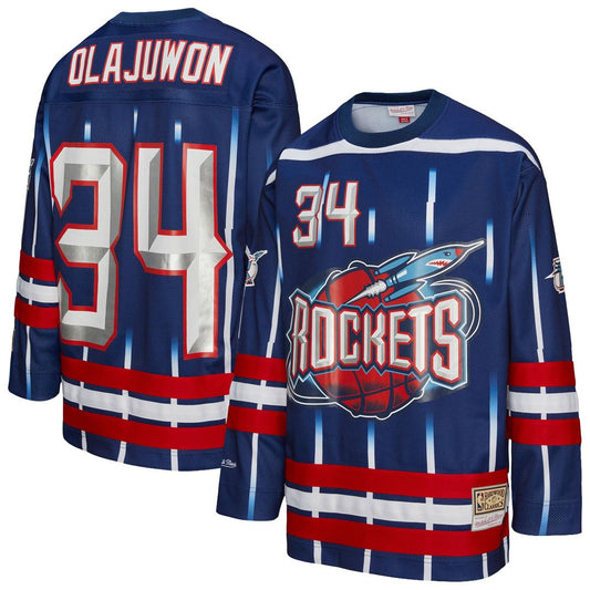 Houston Rockets Hakeem Olajuwon Mitchell & Ness Unisex Maxxed Out Fashion Hockey Jersey - Navy Team Jersey Sports Fan Apparel