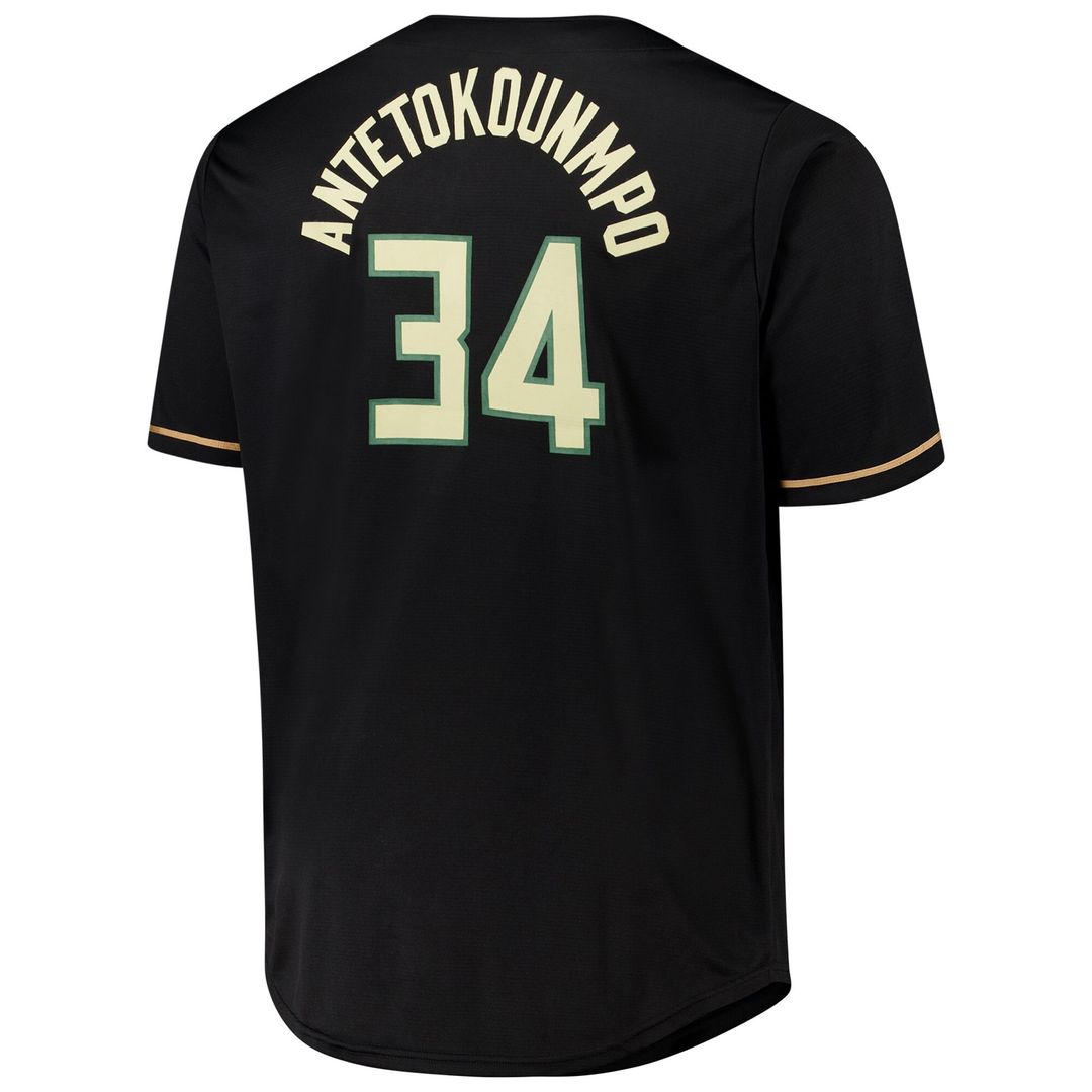 Milwaukee Bucks Giannis Antetokounmpo Profile Big & Tall Name & Number Button - Up Jersey - Black Team Jersey Sports Fan Apparel
