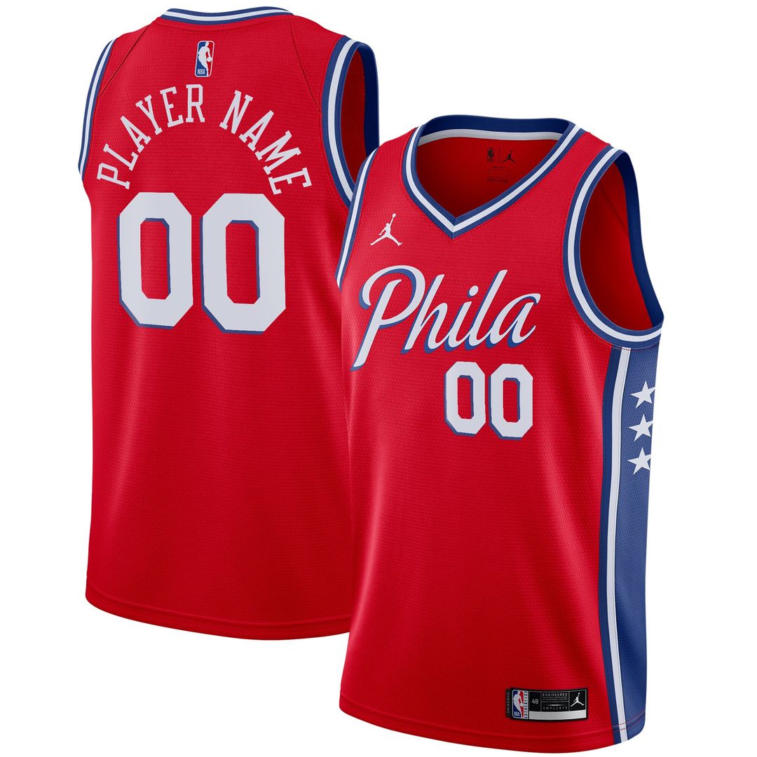 Philadelphia 76ers Jordan Brand Swingman Custom Jersey - Statement Edition - Red Team Jersey Sports Fan Apparel