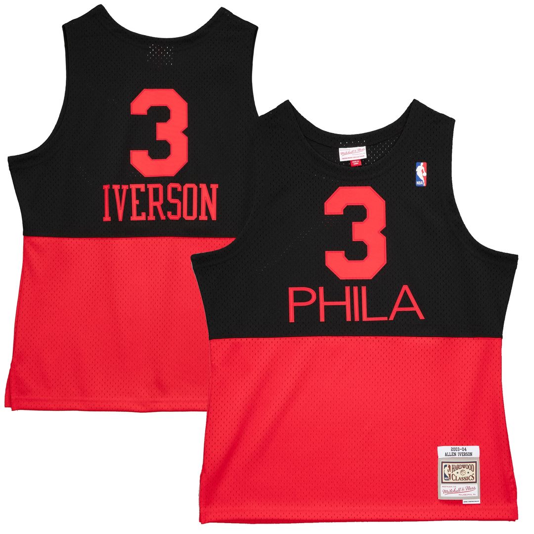 Philadelphia 76ers Allen Iverson Mitchell & Ness 2003/04 Hardwood Classics Reload 2.0 Swingman Jersey - Black Team Jersey Sports Fan Apparel