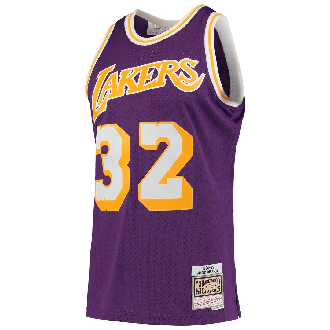 Los Angeles Lakers Magic Johnson Mitchell & Ness 1984/85 Hardwood Classics Swingman Jersey - Purple Team Jersey Sports Fan Apparel