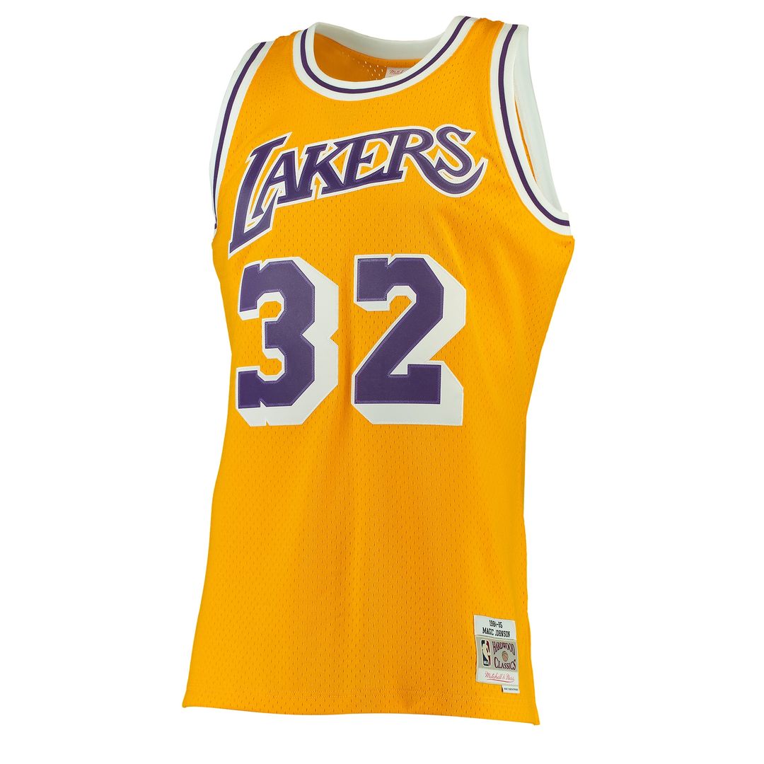 Los Angeles Lakers Magic Johnson Mitchell & Ness 1984/85 Hardwood Classics Swingman Jersey - Gold Team Jersey Sports Fan Apparel