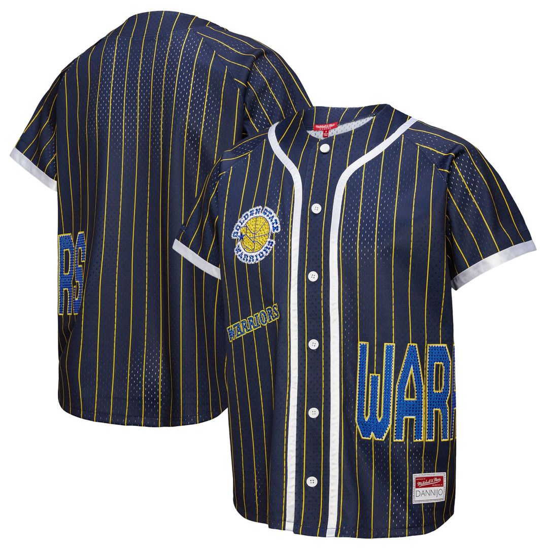 Golden State Warriors Mitchell & Ness x DANNIJO Women's Fashion Baseball Jersey - Blue Team Jersey Sports Fan Apparel