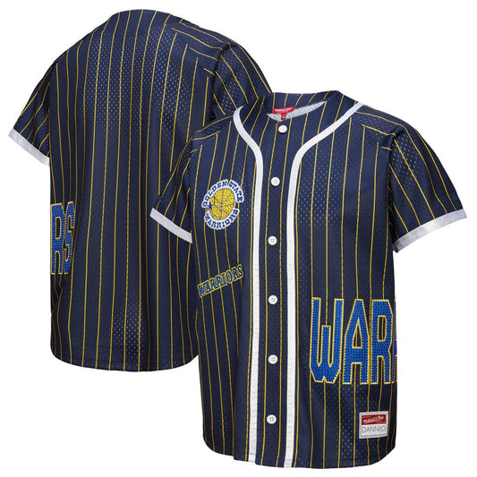 Golden State Warriors Mitchell & Ness x DANNIJO Women's Fashion Baseball Jersey - Blue Team Jersey Sports Fan Apparel