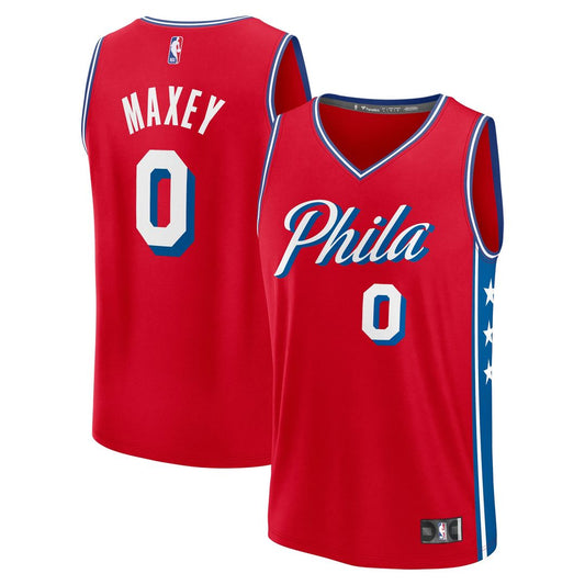 Philadelphia 76ers Tyrese Maxey Fanatics Fast Break Replica Player Jersey - Statement Edition - Red Team Jersey Sports Fan Apparel