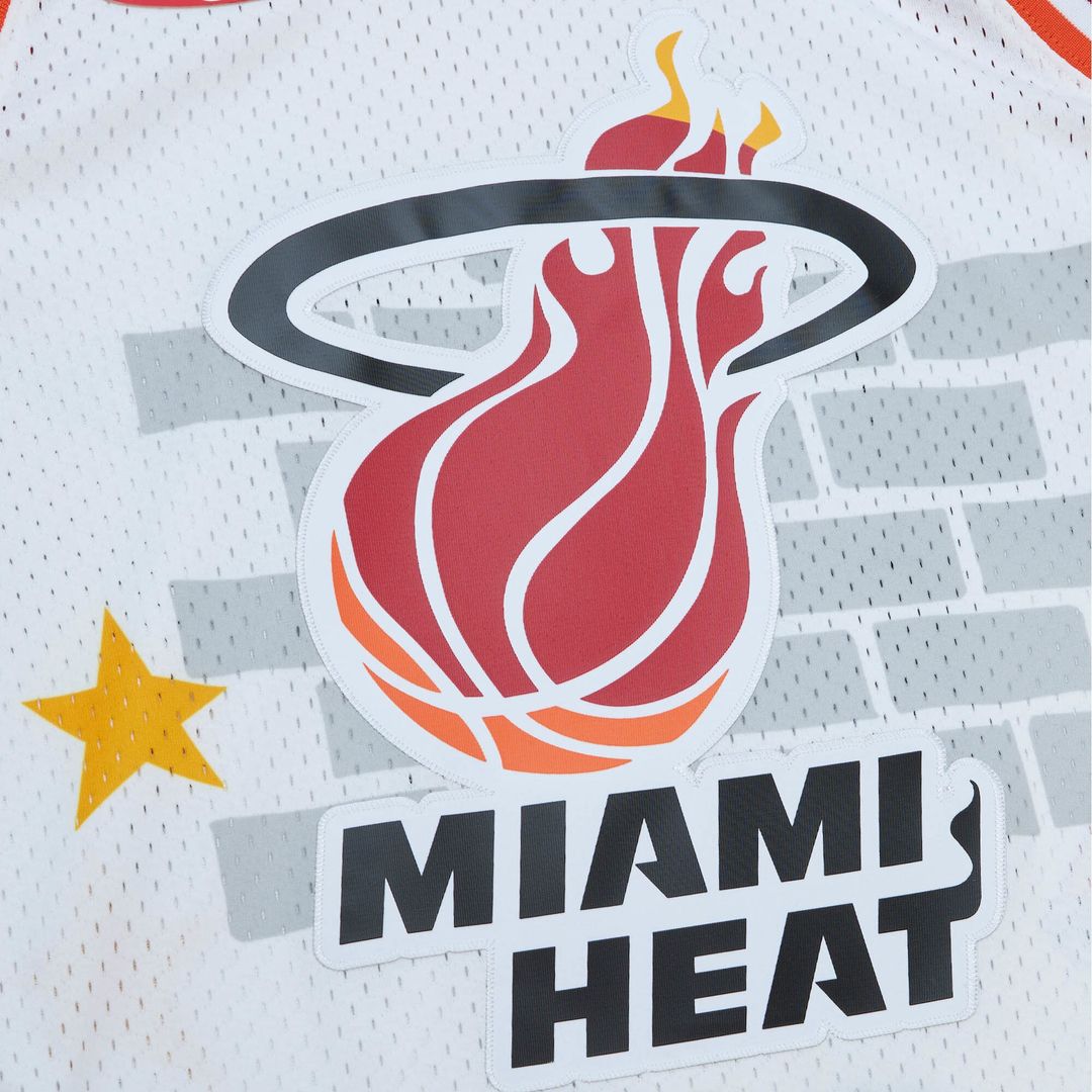 Miami Heat Mitchell & Ness x Tats Cru Hardwood Classics Fashion Jersey - White Team Jersey Sports Fan Apparel