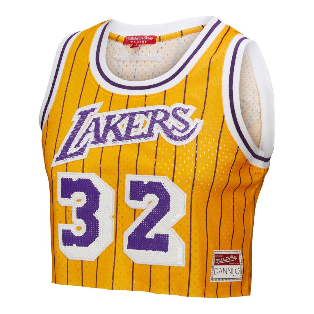 Los Angeles Lakers Magic Johnson Mitchell & Ness x DANNIJO Women's Fashion Cropped Basketball Jersey - Yellow Team Jersey Sports Fan Apparel