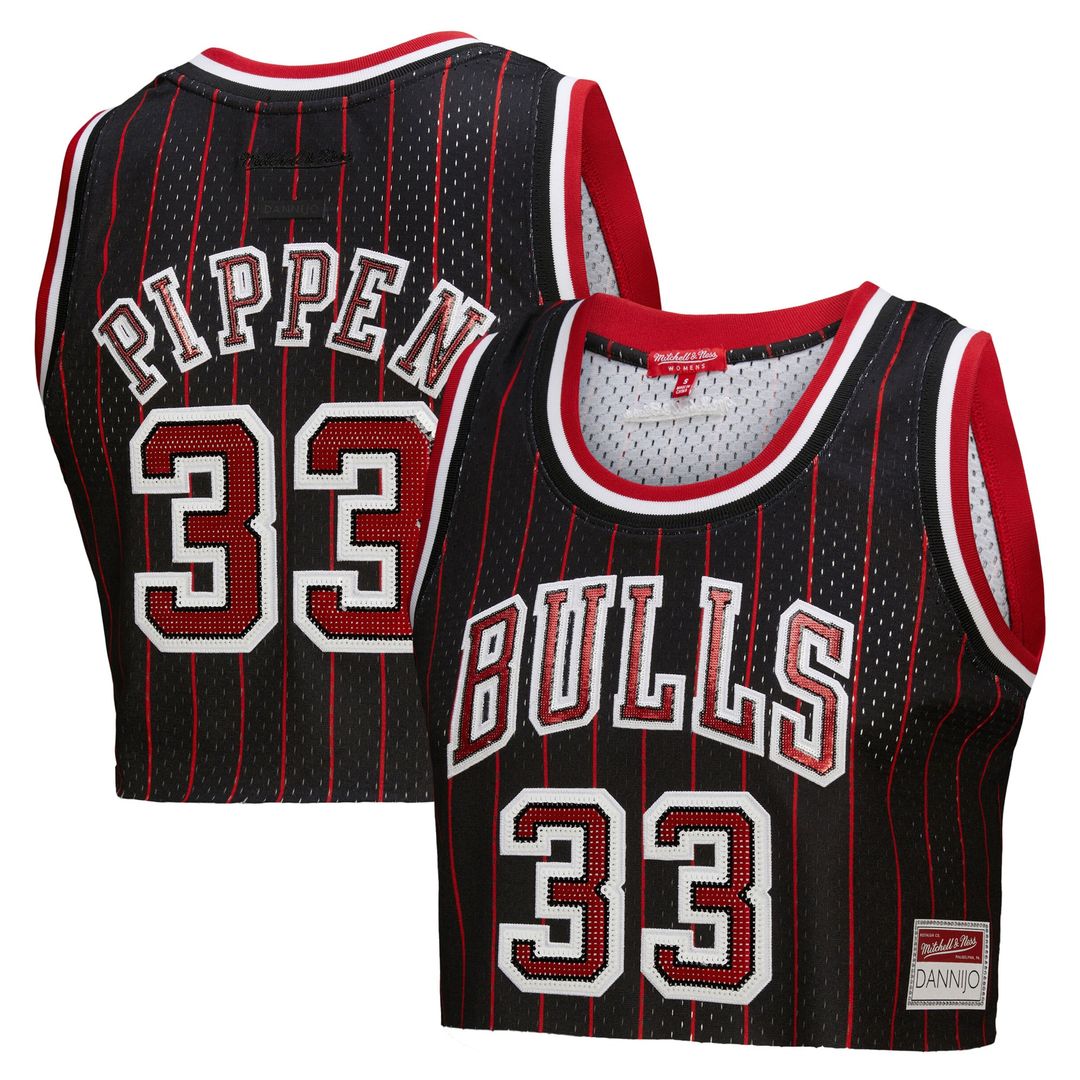 Chicago Bulls Scottie Pippen Mitchell & Ness x DANNIJO Women's Fashion Cropped Basketball Jersey - Black Team Jersey Sports Fan Apparel