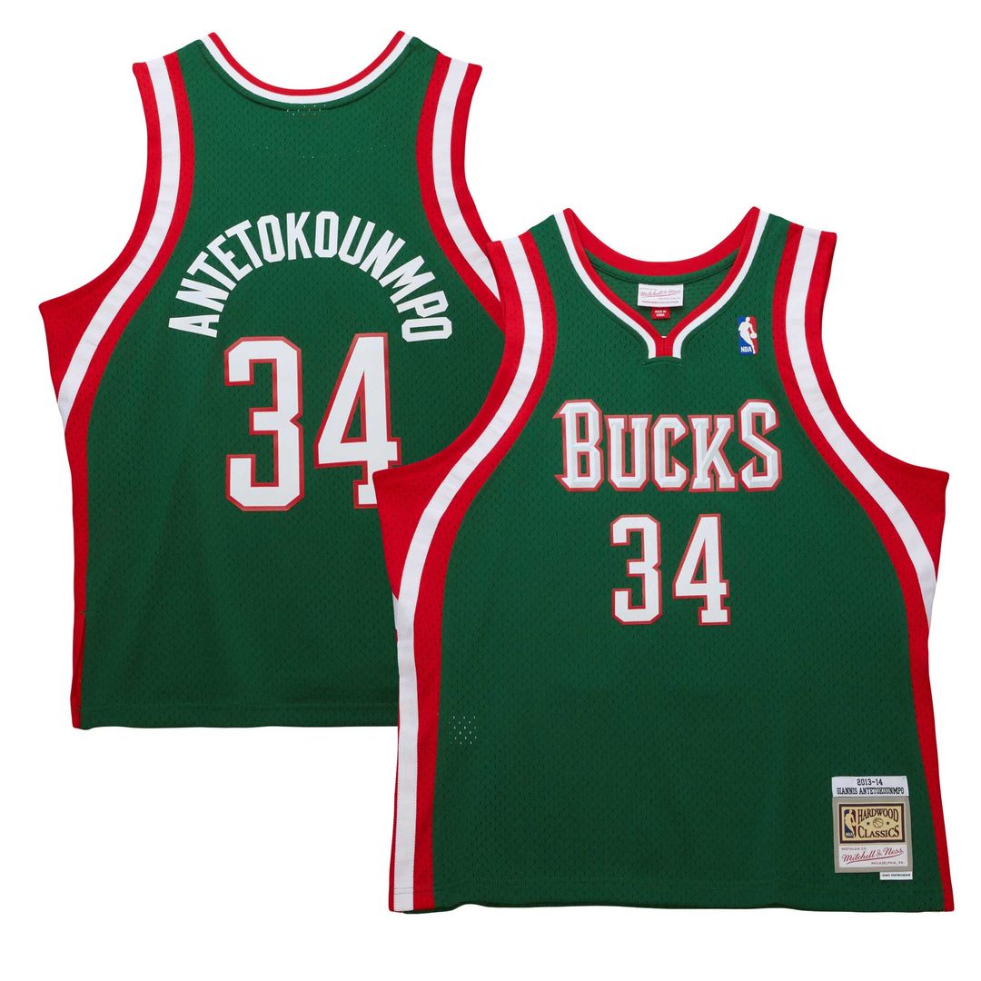 Milwaukee Bucks Giannis Antetokounmpo Mitchell & Ness 2013/14 Hardwood Classics Swingman Jersey - Hunter Green Team Jersey Sports Fan Apparel