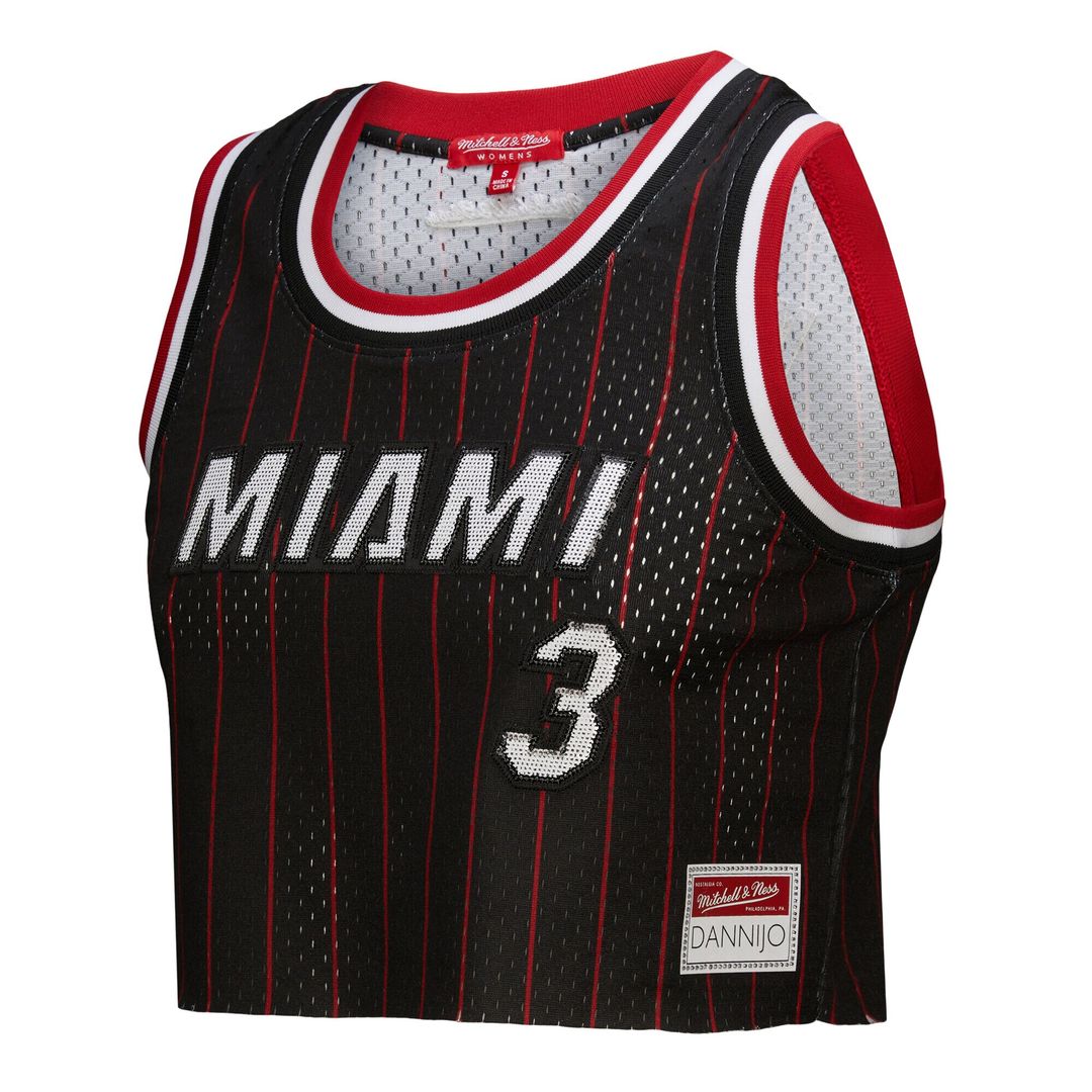 Miami Heat Dwyane Wade Mitchell & Ness x DANNIJO Women's Fashion Cropped Basketball Jersey - Black Team Jersey Sports Fan Apparel