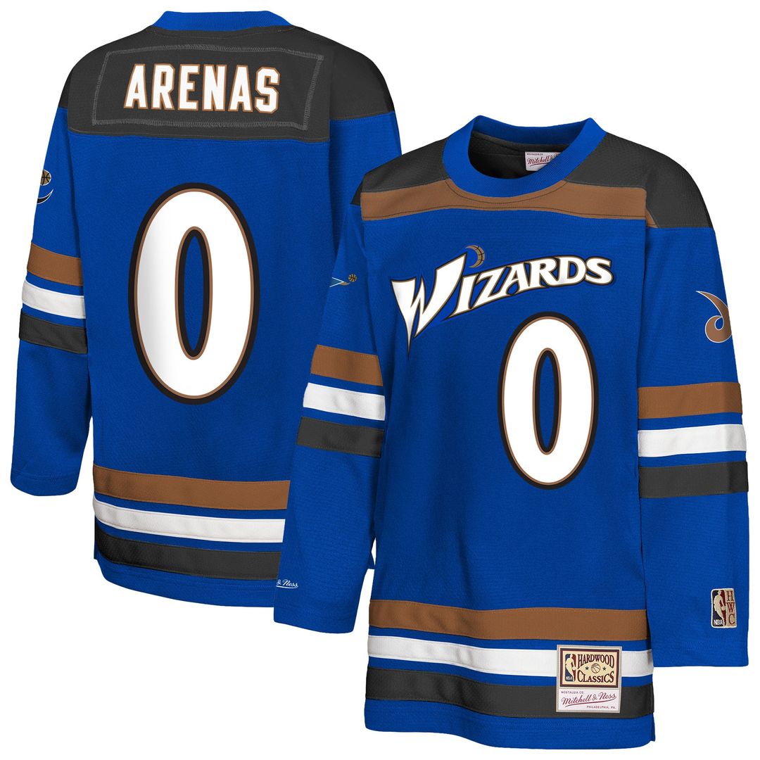 Washington Wizards Gilbert Arenas Mitchell & Ness Youth Maxxed Out 2.0 Fashion Hockey Jersey - Blue Team Jersey Sports Fan Apparel