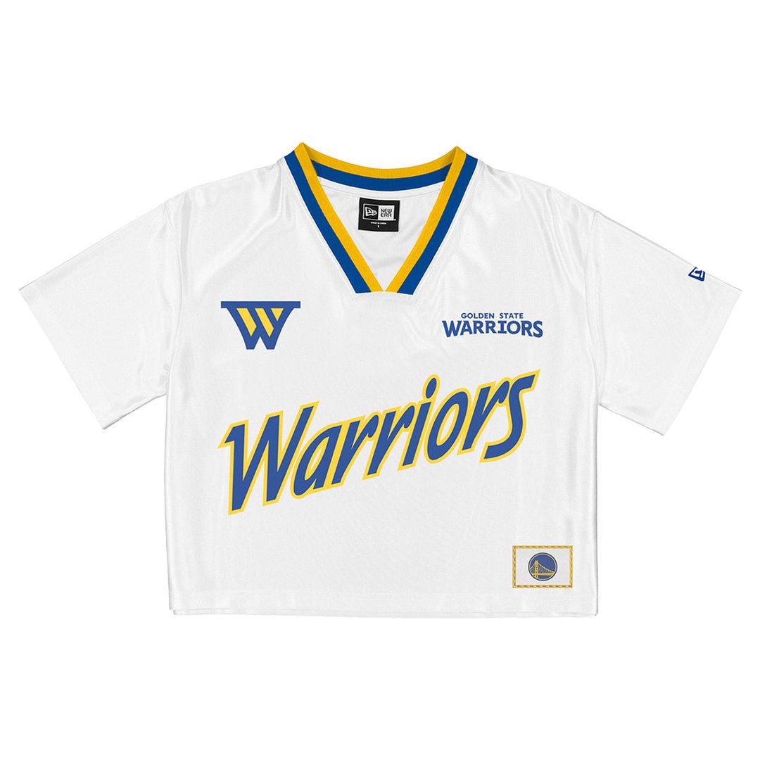Golden State Warriors New Era Women's Sport Classics Capsule Boxy Cropped Fashion Jersey - White Team Jersey Sports Fan Apparel