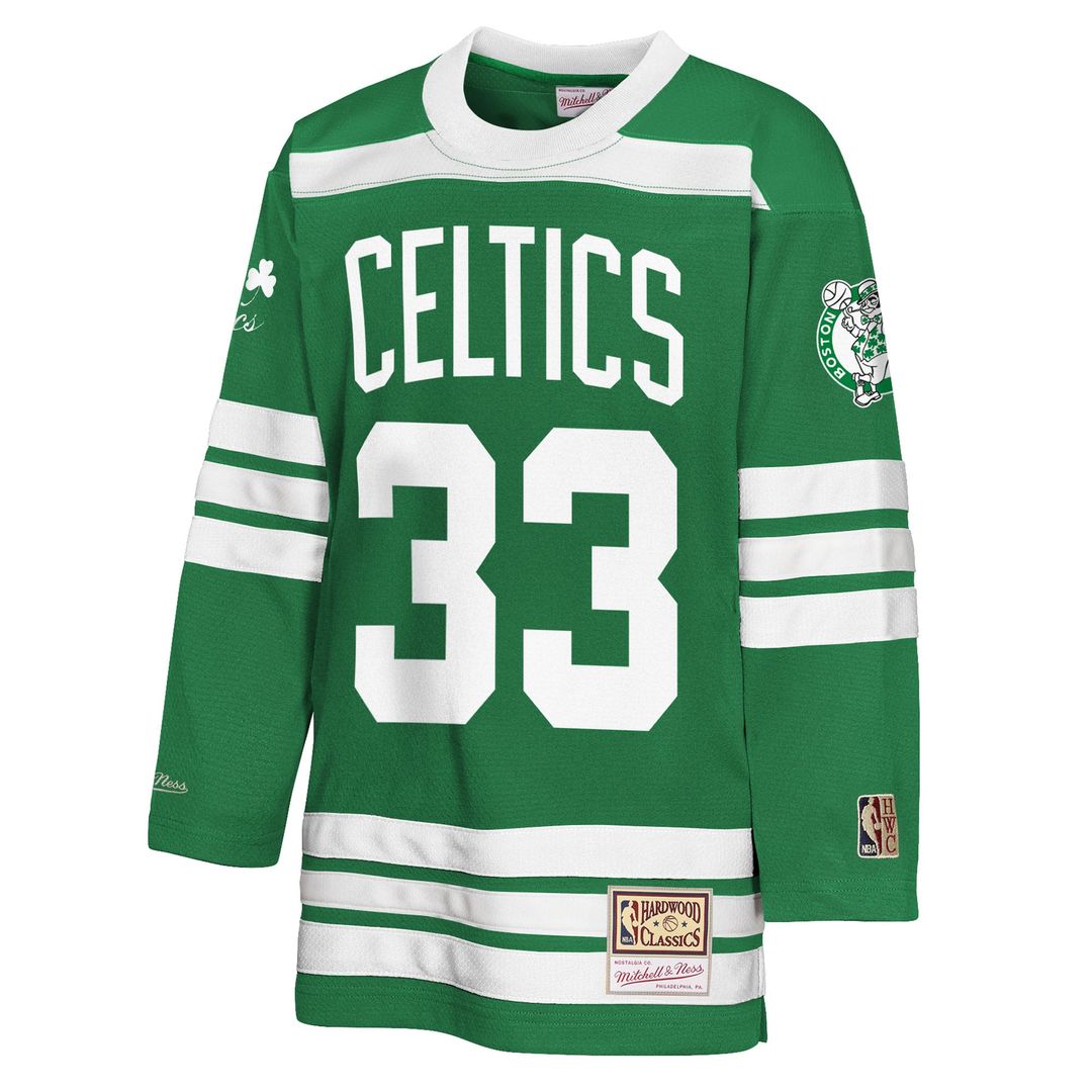 Boston Celtics Larry Bird Mitchell & Ness Youth Maxxed Out 2.0 Fashion Hockey Jersey - Kelly Green Team Jersey Sports Fan Apparel