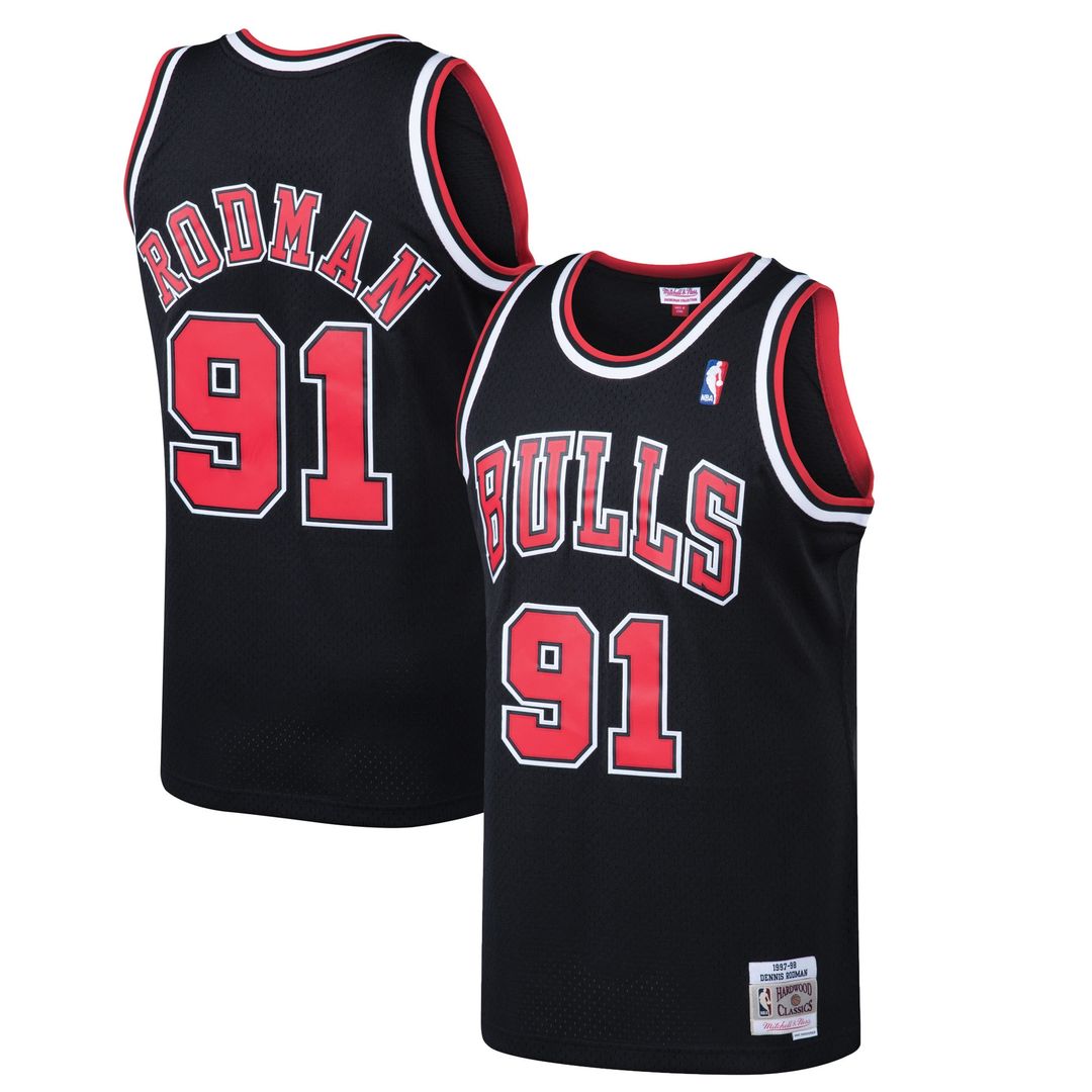 Chicago Bulls Dennis Rodman Mitchell & Ness 1997/98 Hardwood Classics Swingman Jersey - Black Team Jersey Sports Fan Apparel