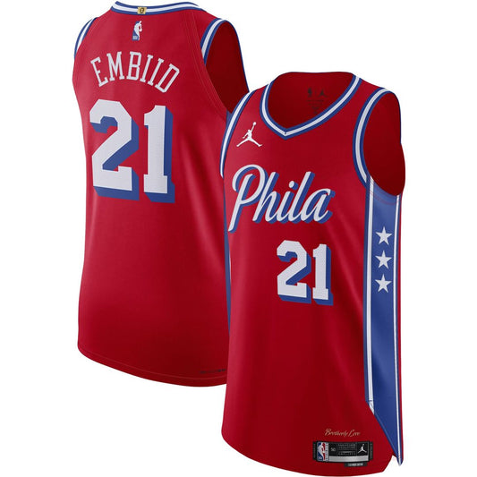 Philadelphia 76ers Joel Embiid Jordan Brand Authentic Player Jersey - Statement Edition - Red Team Jersey Sports Fan Apparel