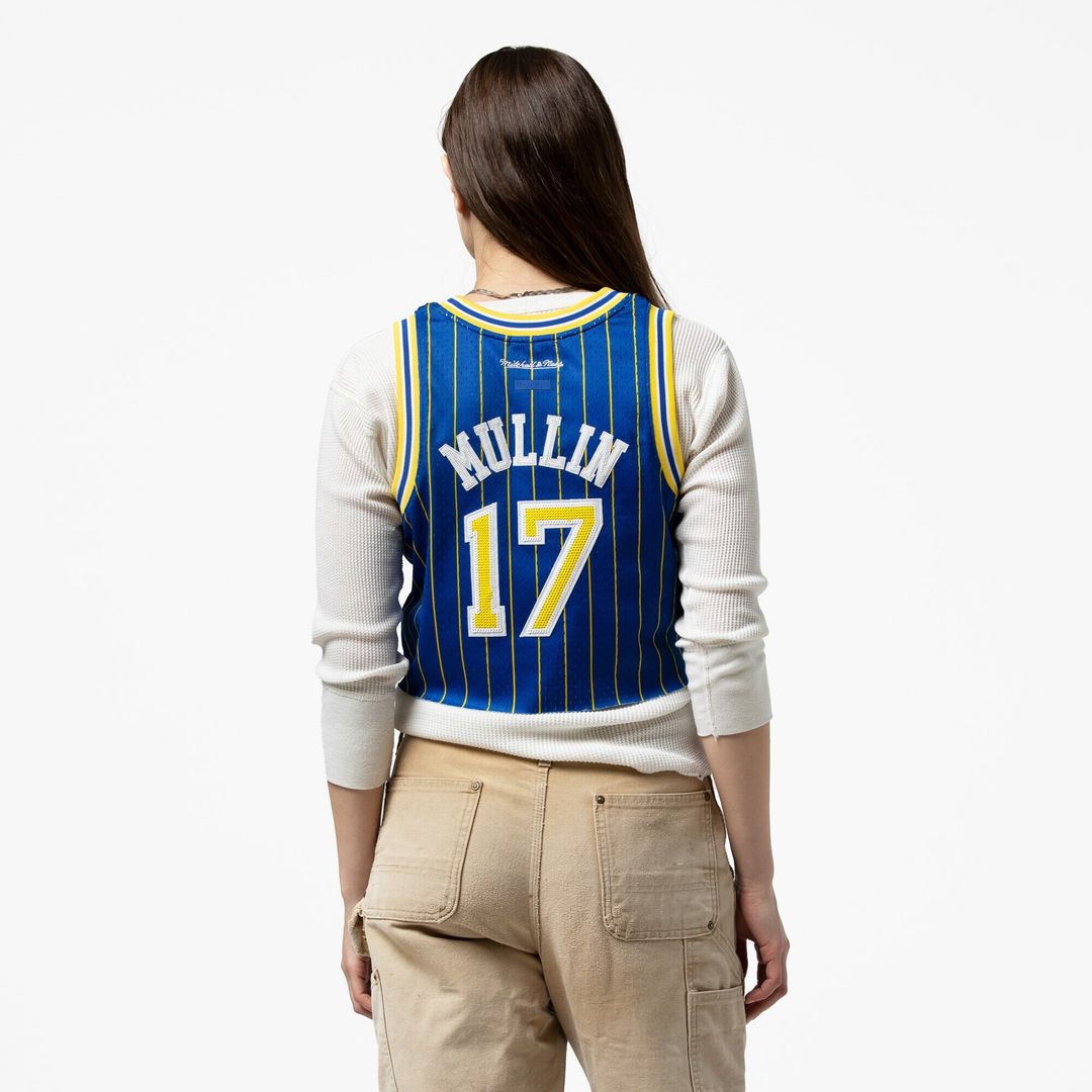 Golden State Warriors Chris Mullin Mitchell & Ness x DANNIJO Women's Fashion Cropped Basketball Jersey - Royal Team Jersey Sports Fan Apparel