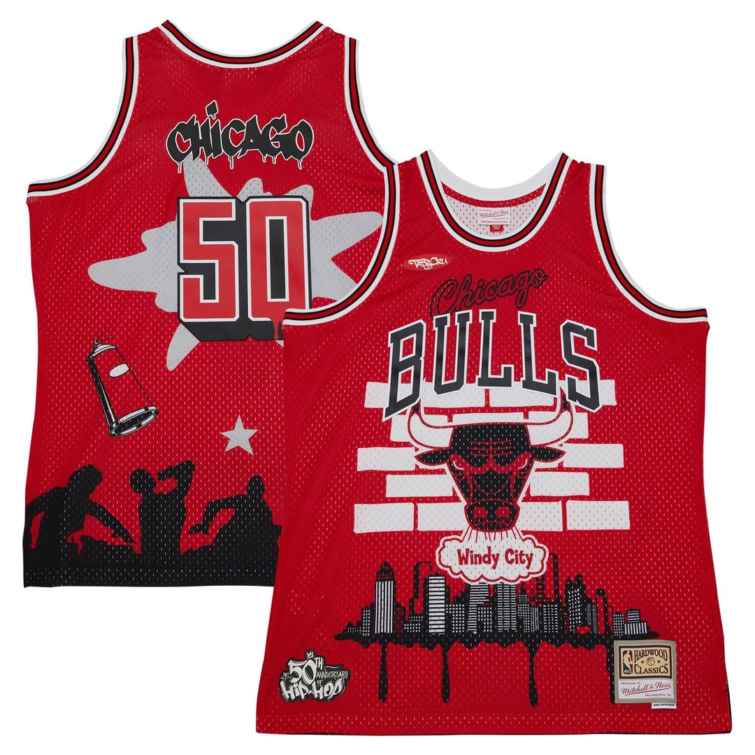 Chicago Bulls Mitchell & Ness x Tats Cru Hardwood Classics Fashion Jersey - Red Team Jersey Sports Fan Apparel