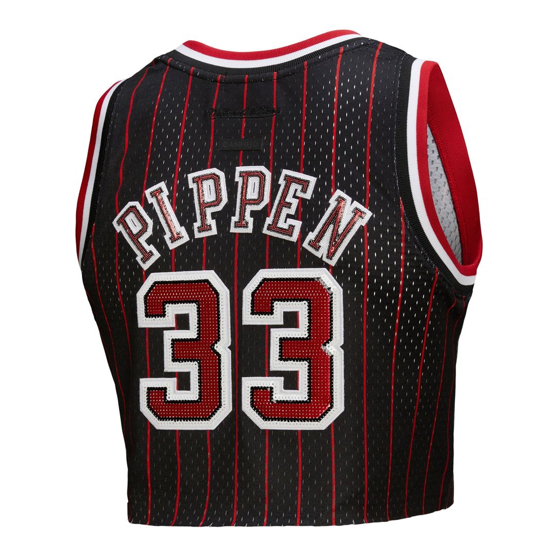 Chicago Bulls Scottie Pippen Mitchell & Ness x DANNIJO Women's Fashion Cropped Basketball Jersey - Black Team Jersey Sports Fan Apparel