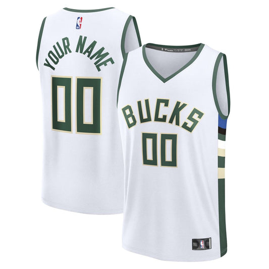 Milwaukee Bucks Fanatics Fast Break Custom Jersey - Association Edition - White Team Jersey Sports Fan Apparel