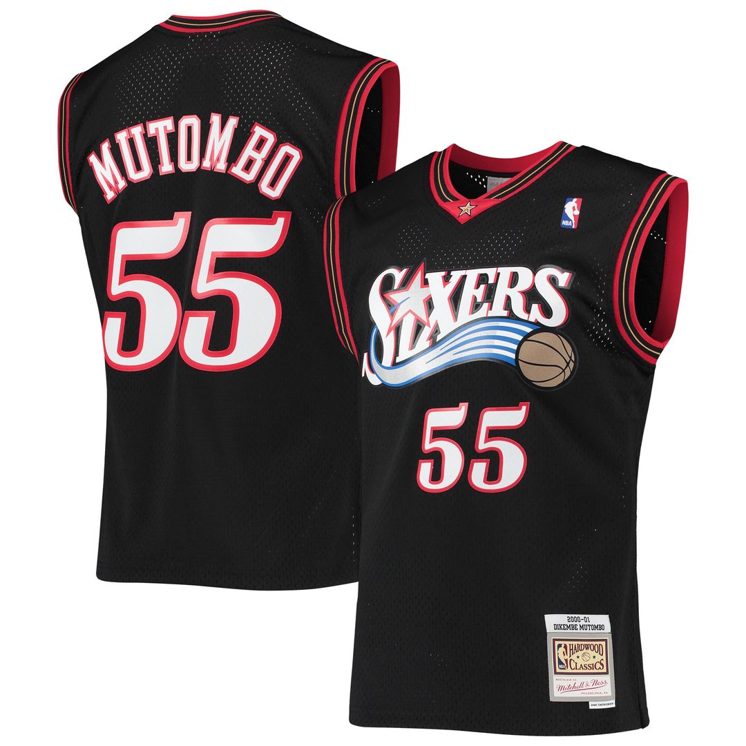 Philadelphia 76ers Dikembe Mutombo Mitchell & Ness Hardwood Classics Swingman Jersey - Black Team Jersey Sports Fan Apparel