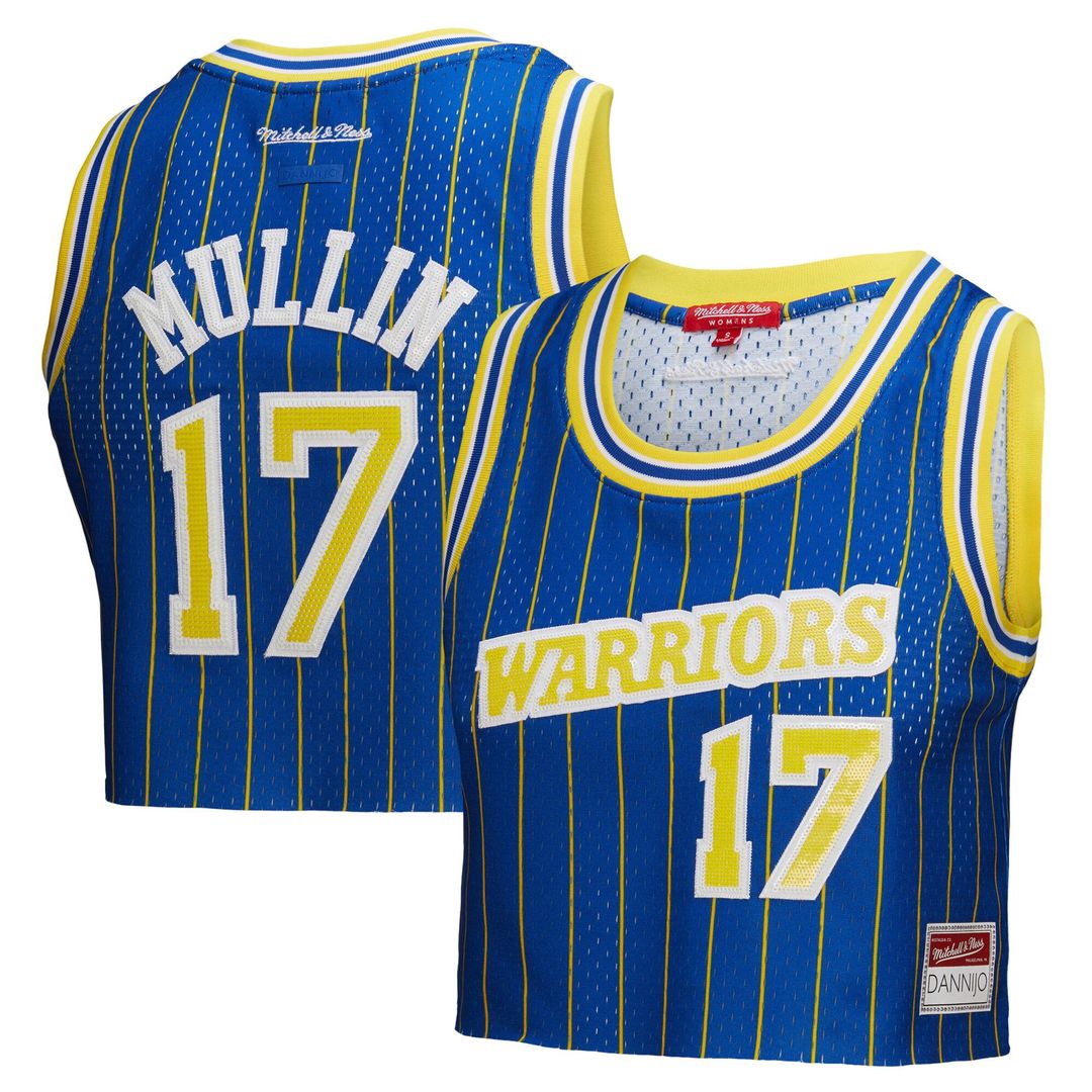 Golden State Warriors Chris Mullin Mitchell & Ness x DANNIJO Women's Fashion Cropped Basketball Jersey - Royal Team Jersey Sports Fan Apparel