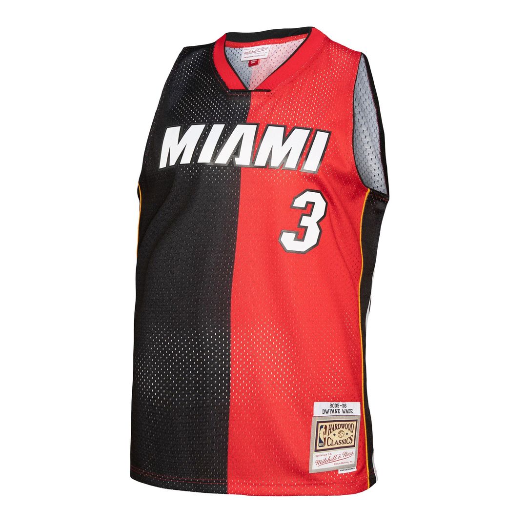 Miami Heat Dwyane Wade Mitchell & Ness Big & Tall Hardwood Classics 2005/06 Split Swingman Jersey - Black/Red Team Jersey Sports Fan Apparel