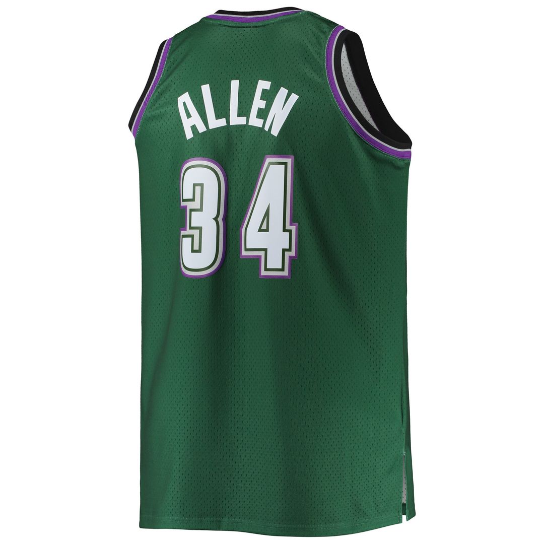 Milwaukee Bucks Ray Allen Mitchell & Ness Big & Tall 1996/97 Hardwood Classics Swingman Jersey - Hunter Green Team Jersey Sports Fan Apparel