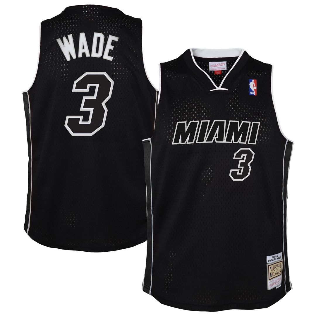Miami Heat Dwyane Wade Mitchell & Ness Youth 2011/12 Hardwood Classics Swingman Alternate Jersey - Black Team Jersey Sports Fan Apparel