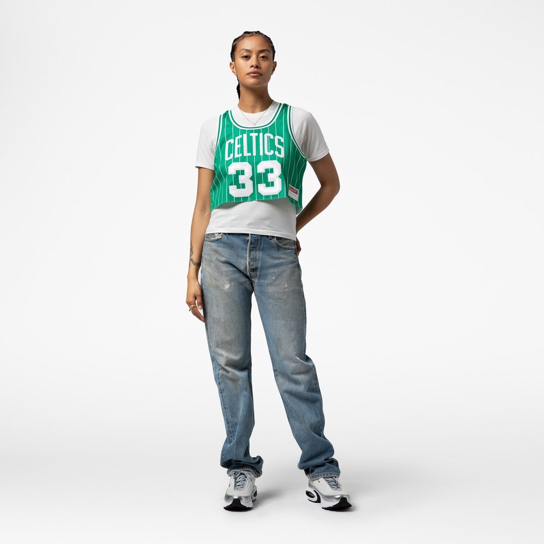 Boston Celtics Larry Bird Mitchell & Ness x DANNIJO Women's Fashion Cropped Basketball Jersey - Kelly Green Team Jersey Sports Fan Apparel