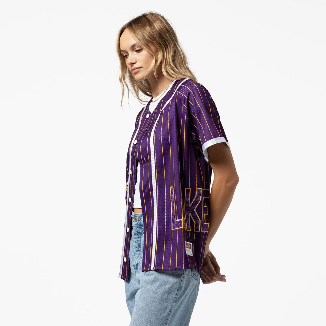 Los Angeles Lakers Mitchell & Ness x DANNIJO Women's Fashion Baseball Jersey - Purple Team Jersey Sports Fan Apparel