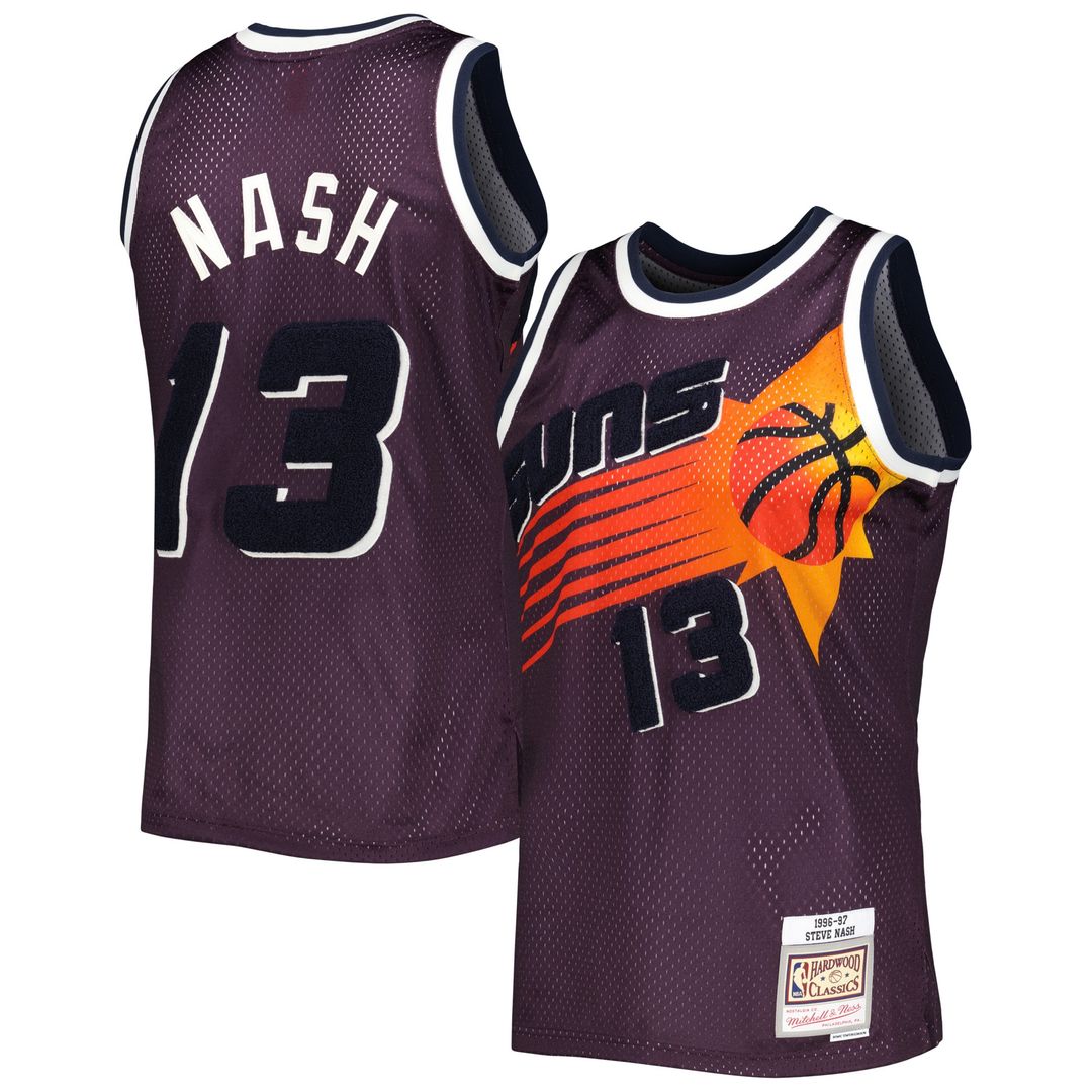 Phoenix Suns Steve Nash Mitchell & Ness 1996/97 Hardwood Classics Off - Court Swingman Jersey - Purple Team Jersey Sports Fan Apparel