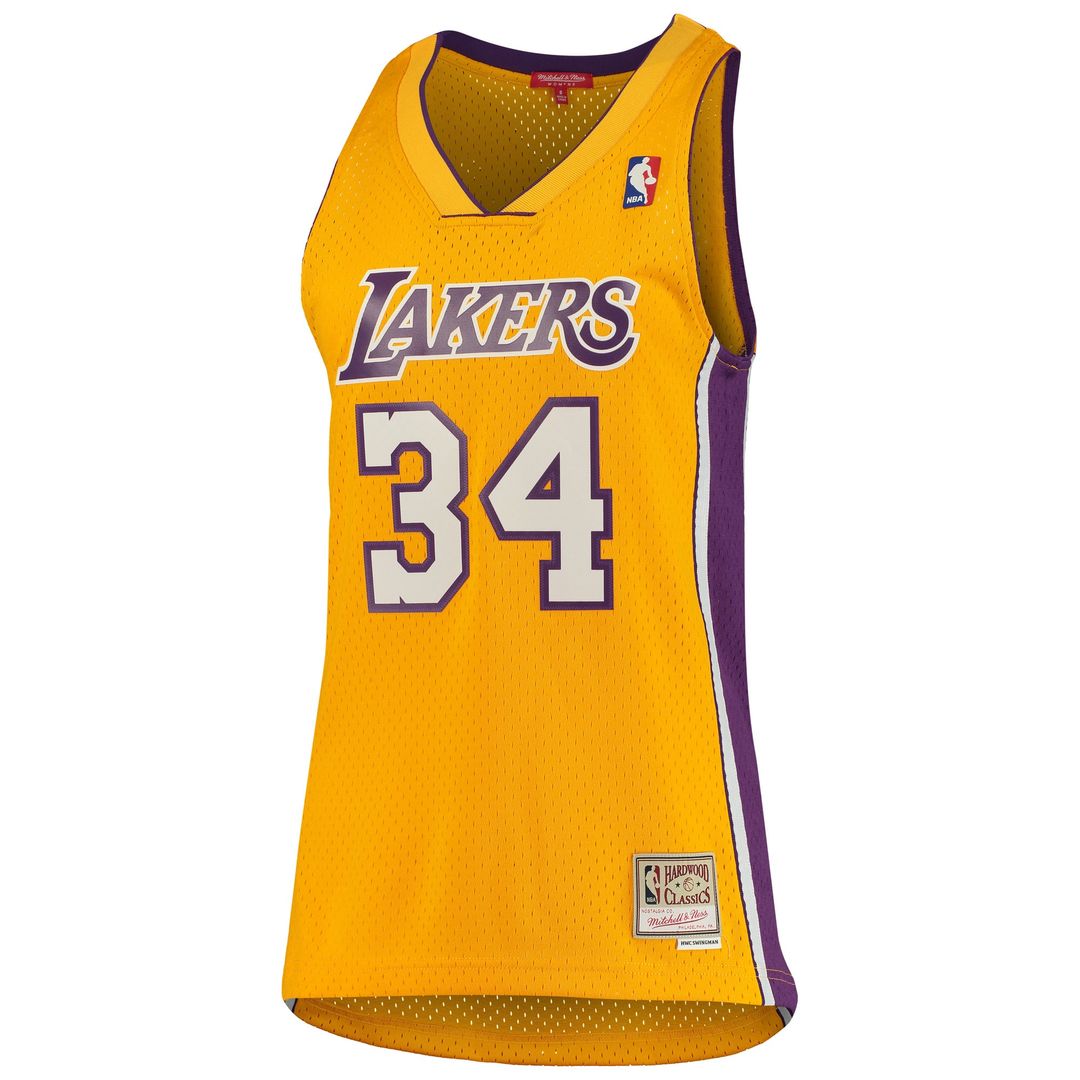 Los Angeles Lakers Shaquille O'Neal Mitchell & Ness Women's 1999/00 Hardwood Classics Swingman Jersey - Gold Team Jersey Sports Fan Apparel