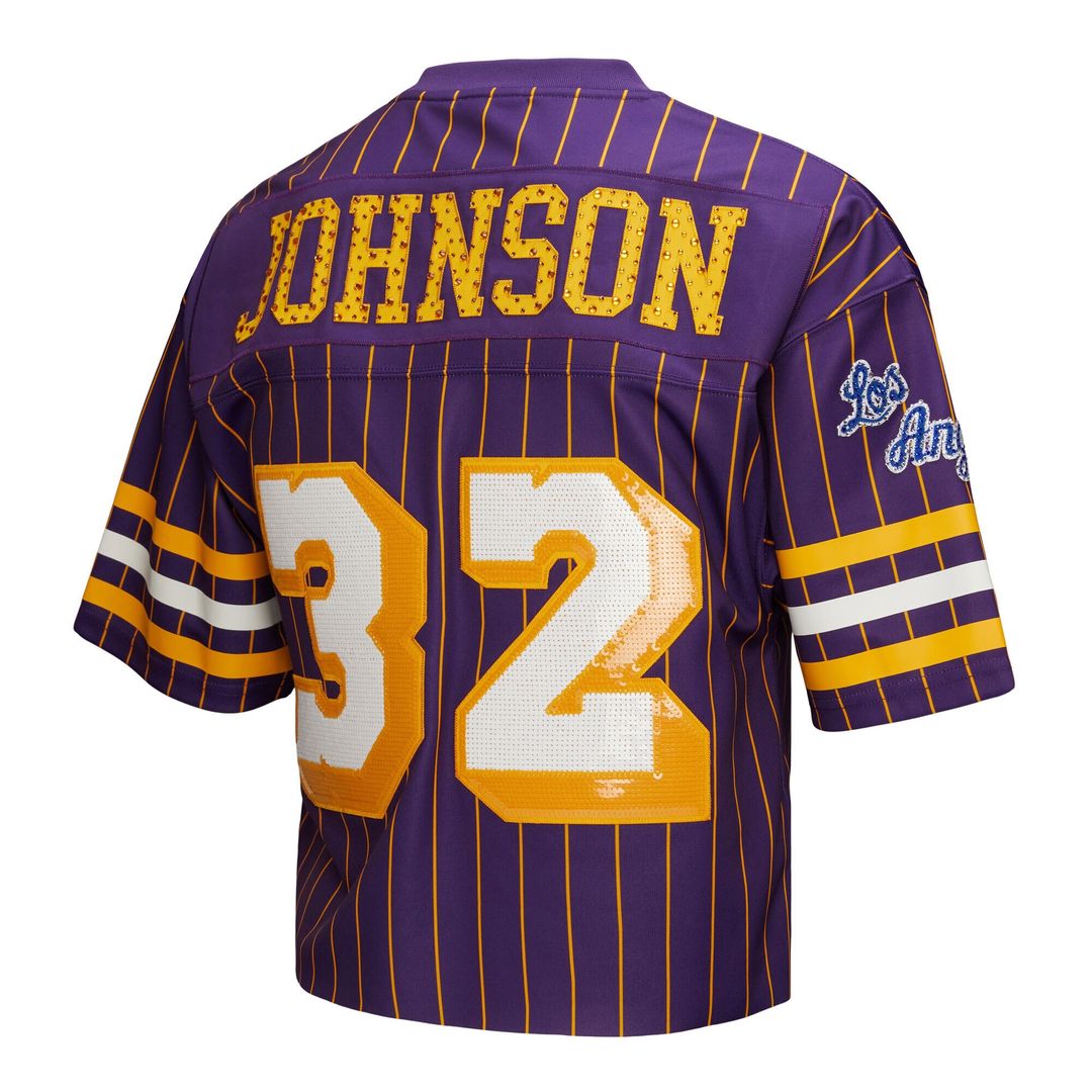Los Angeles Lakers Magic Johnson Mitchell & Ness x DANNIJO Women's Cropped Football Fashion Jersey - Purple Team Jersey Sports Fan Apparel