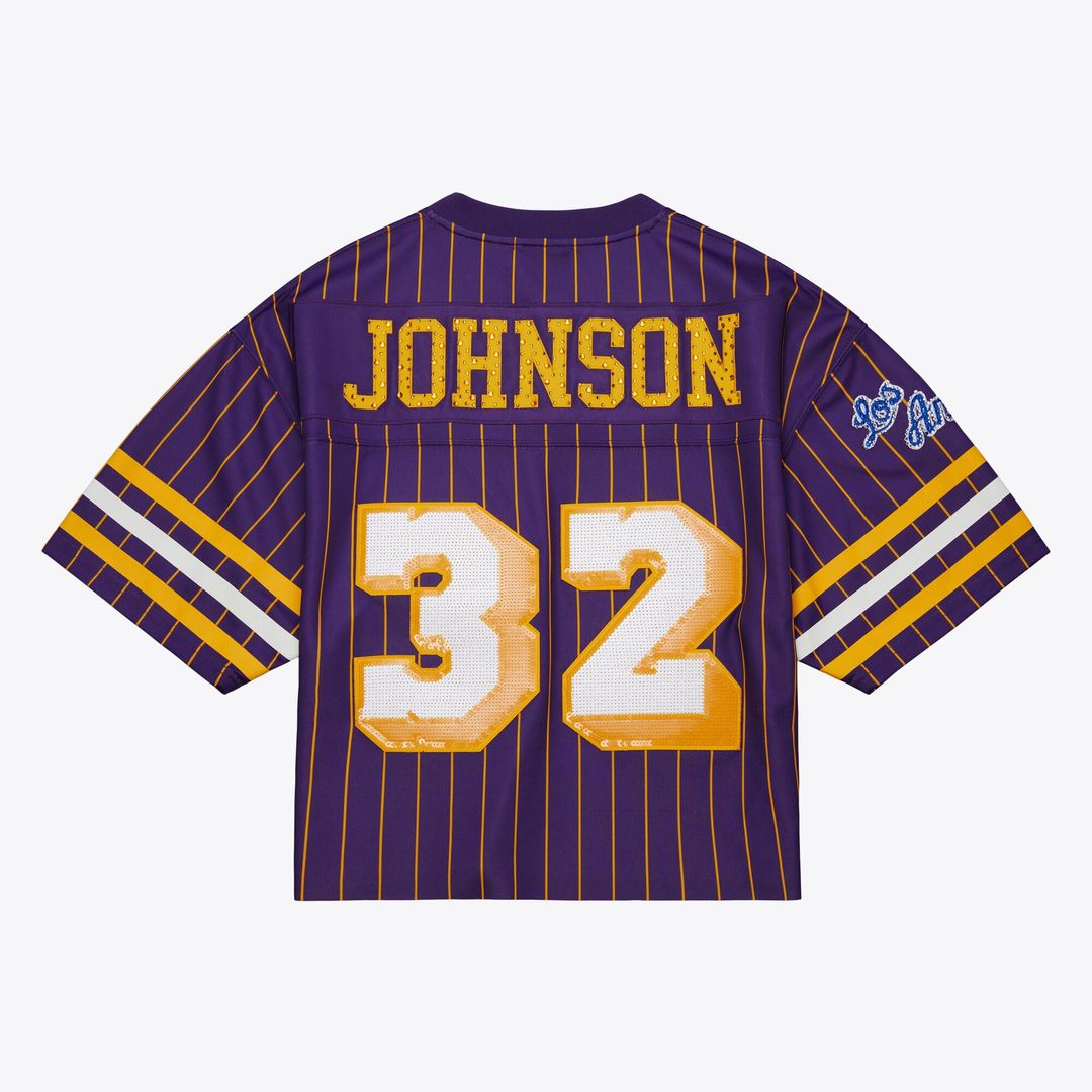 Los Angeles Lakers Magic Johnson Mitchell & Ness x DANNIJO Women's Cropped Football Fashion Jersey - Purple Team Jersey Sports Fan Apparel
