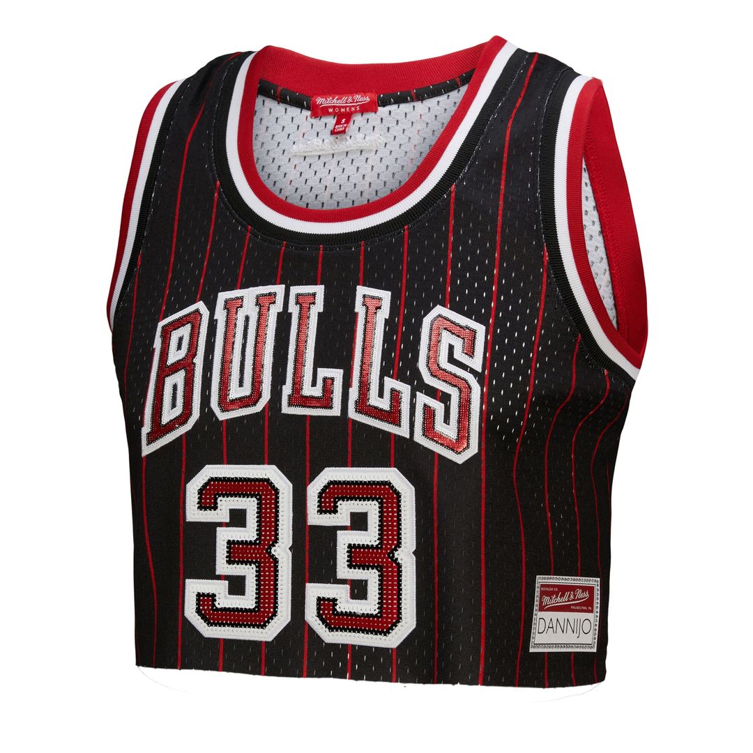 Chicago Bulls Scottie Pippen Mitchell & Ness x DANNIJO Women's Fashion Cropped Basketball Jersey - Black Team Jersey Sports Fan Apparel