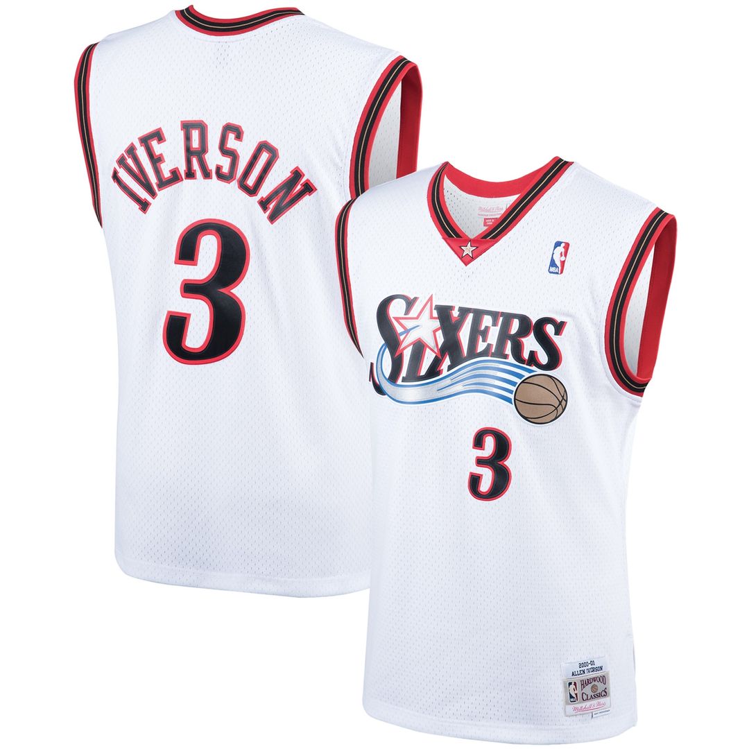 Philadelphia 76ers Allen Iverson Mitchell & Ness Hardwood Classics Swingman Jersey - White Team Jersey Sports Fan Apparel