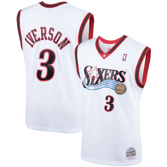Philadelphia 76ers Allen Iverson Mitchell & Ness Hardwood Classics Swingman Jersey - White Team Jersey Sports Fan Apparel
