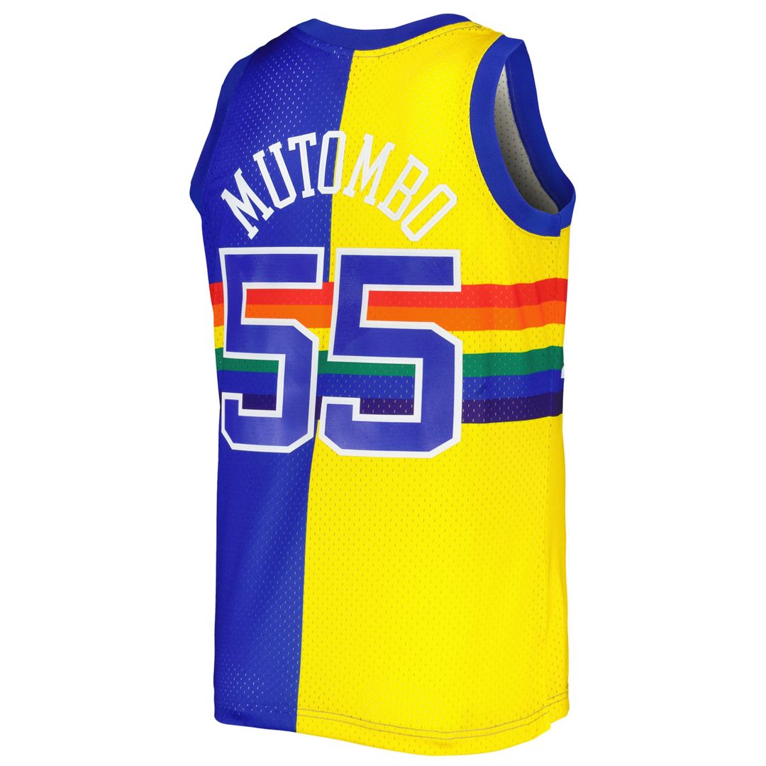 Denver Nuggets Dikembe Mutombo Mitchell & Ness Hardwood Classics 1991/92 Split Swingman Jersey - Royal/Gold Team Jersey Sports Fan Apparel