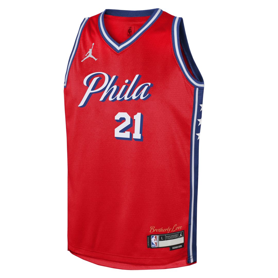Philadelphia 76ers Joel Embiid Jordan Brand Youth Swingman Jersey - Statement Edition - Red Team Jersey Sports Fan Apparel