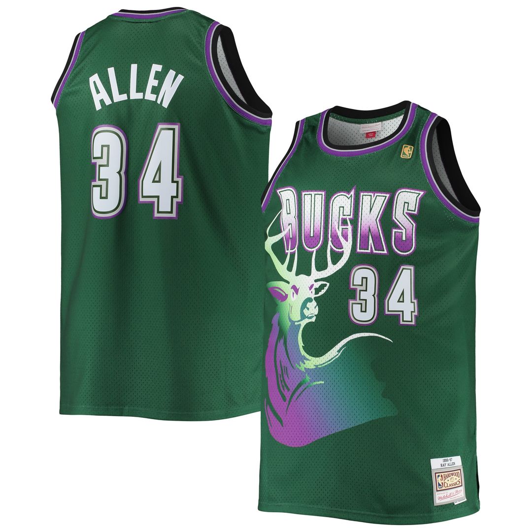 Milwaukee Bucks Ray Allen Mitchell & Ness Big & Tall 1996/97 Hardwood Classics Swingman Jersey - Hunter Green Team Jersey Sports Fan Apparel