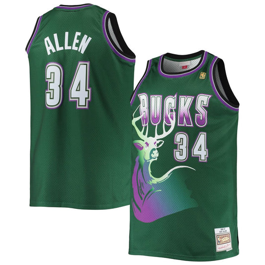 Milwaukee Bucks Ray Allen Mitchell & Ness Big & Tall 1996/97 Hardwood Classics Swingman Jersey - Hunter Green Team Jersey Sports Fan Apparel