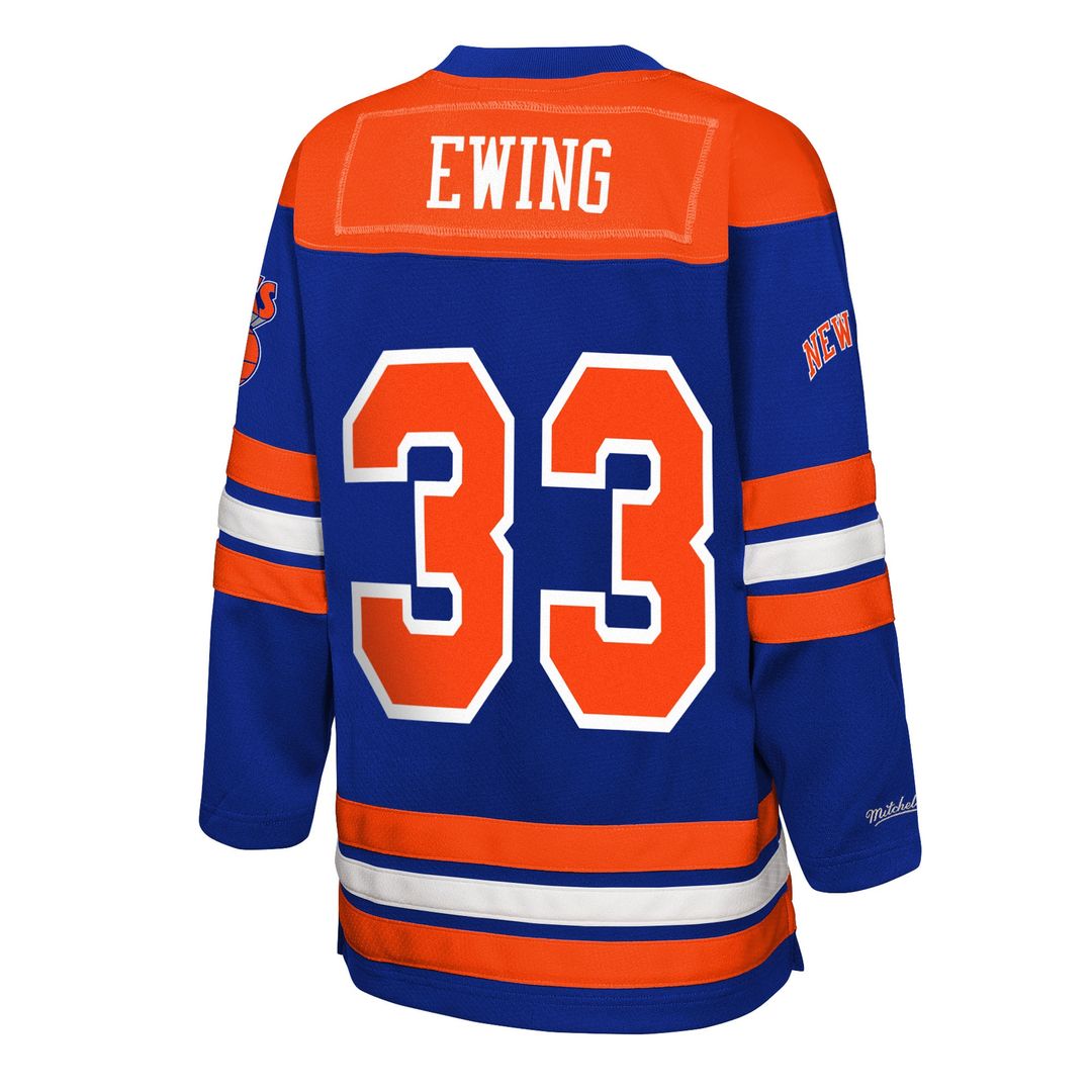 New York Knicks Patrick Ewing Mitchell & Ness Youth Maxxed Out 2.0 Fashion Hockey Jersey - Blue Team Jersey Sports Fan Apparel