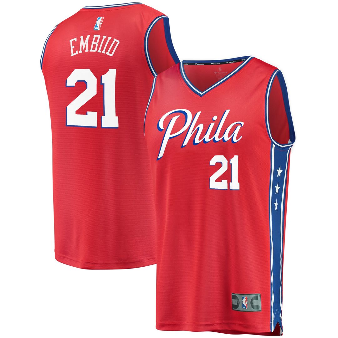 Philadelphia 76ers Joel Embiid Fanatics Youth 2019/20 Fast Break Replica Player Team Jersey - Statement Edition - Red Team Jersey Sports Fan Apparel